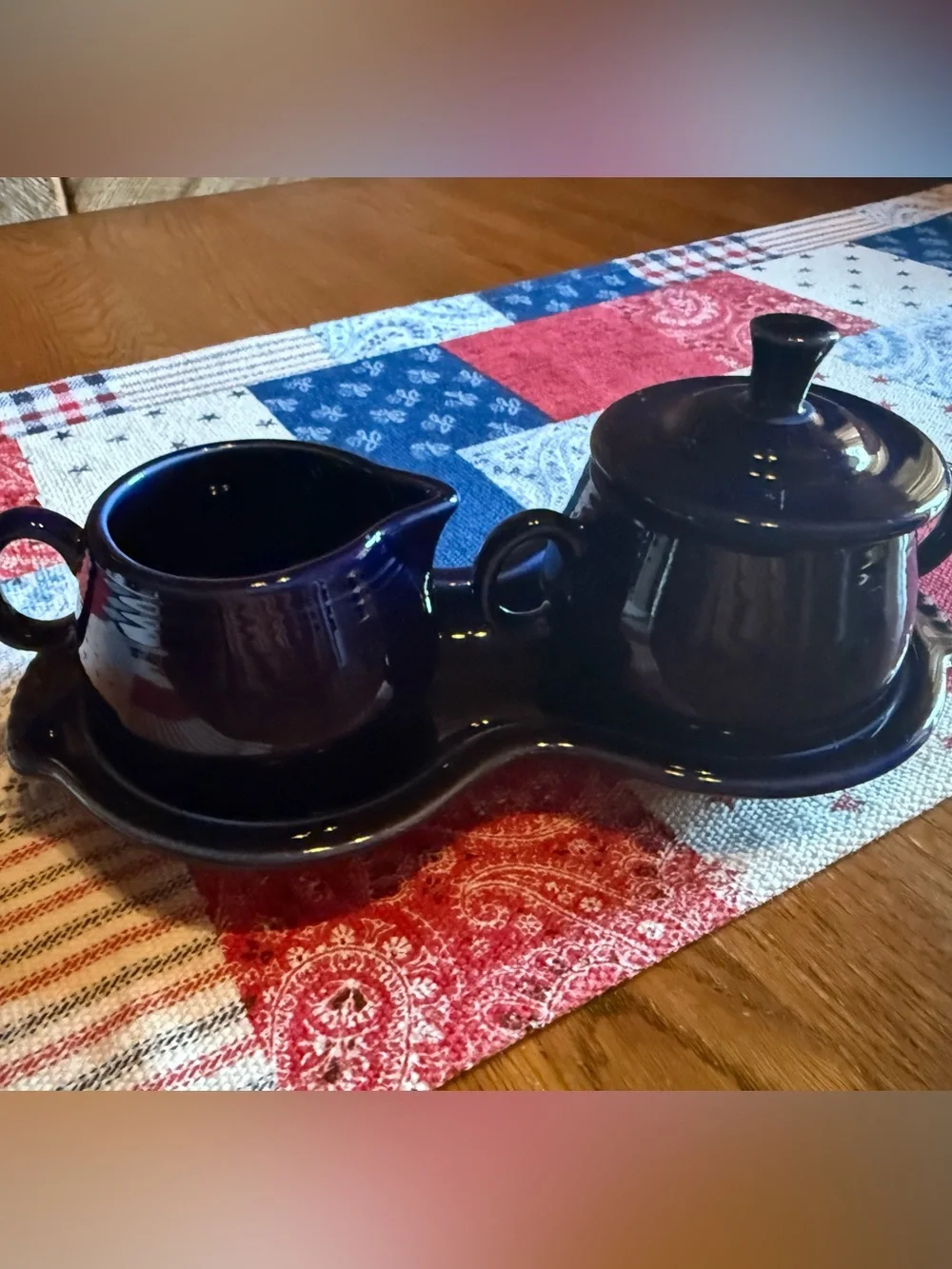 Fiestaware Cream & Sugar Set with Undertray Cobalt Blue